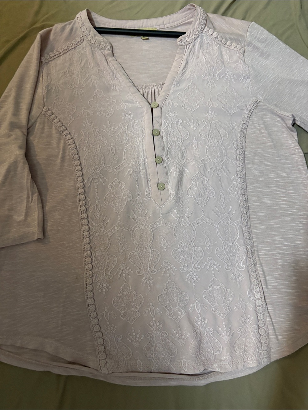 Democracy Dusty Mauve Embroidered Henley Tunic